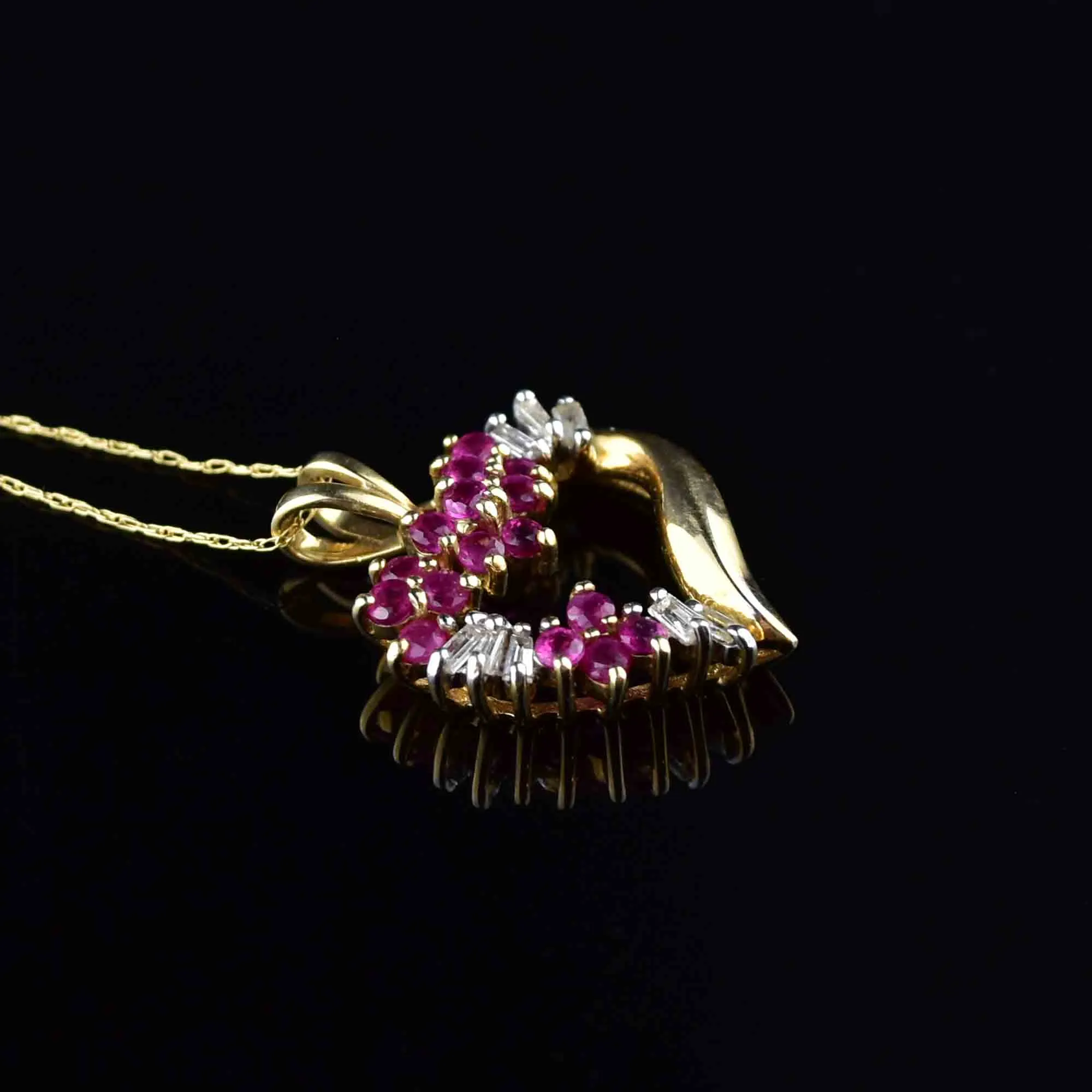 10K Gold Diamond Ruby Heart Pendant Necklace