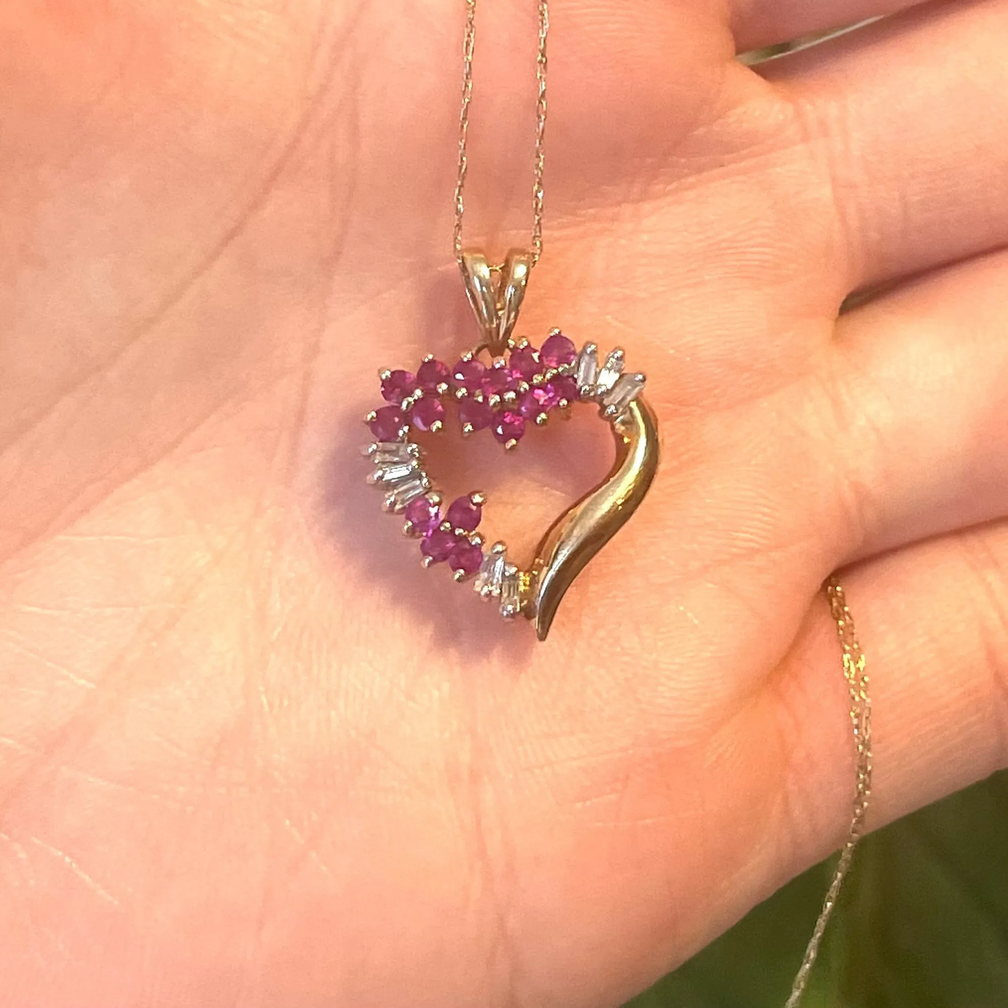 10K Gold Diamond Ruby Heart Pendant Necklace