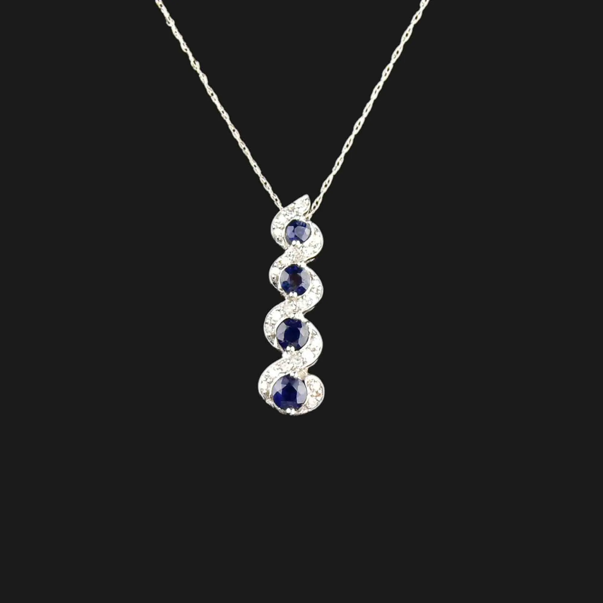 14K White Gold Diamond Sapphire Journey Necklace