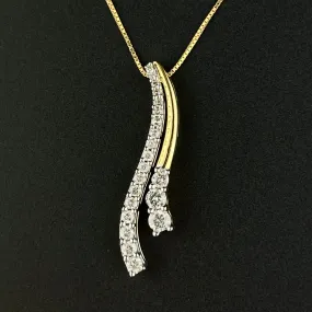 14K Yellow and White Gold Diamond Journey Style Pendant Necklace