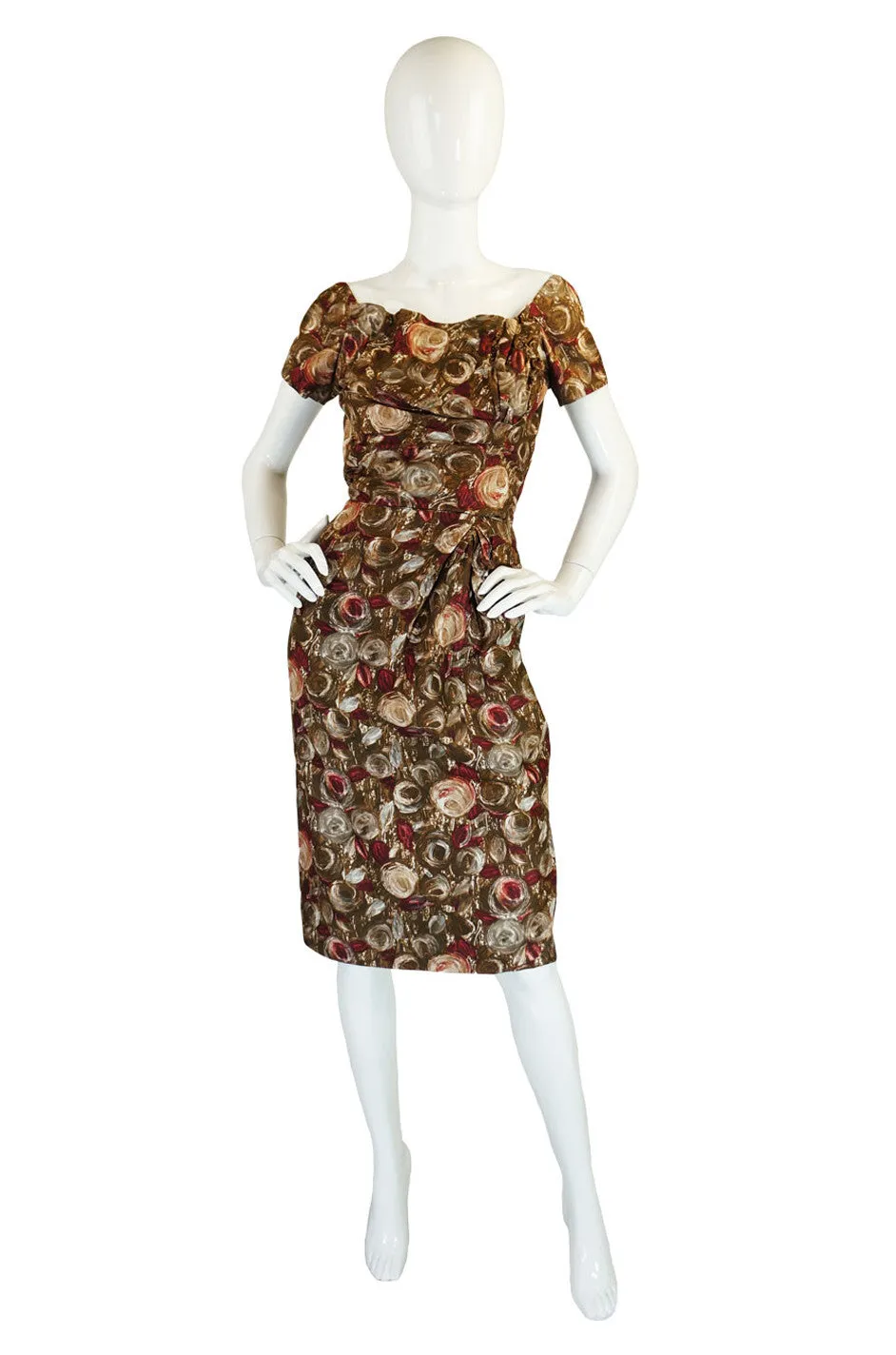 1950s Ceil Chapman Floral Wiggle Dress