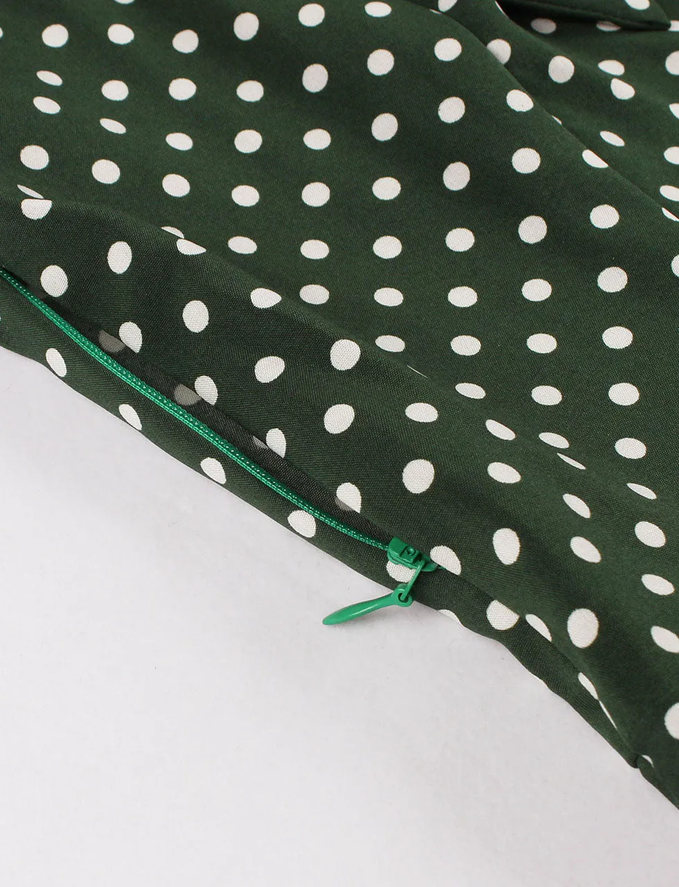 1950s Dark Green Polka Dots Bow Collar Vintage Swing Dress