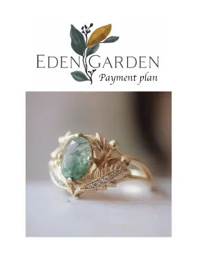 2 instalments payment plan: Moss agate and diamonds engagement ring / Adonis