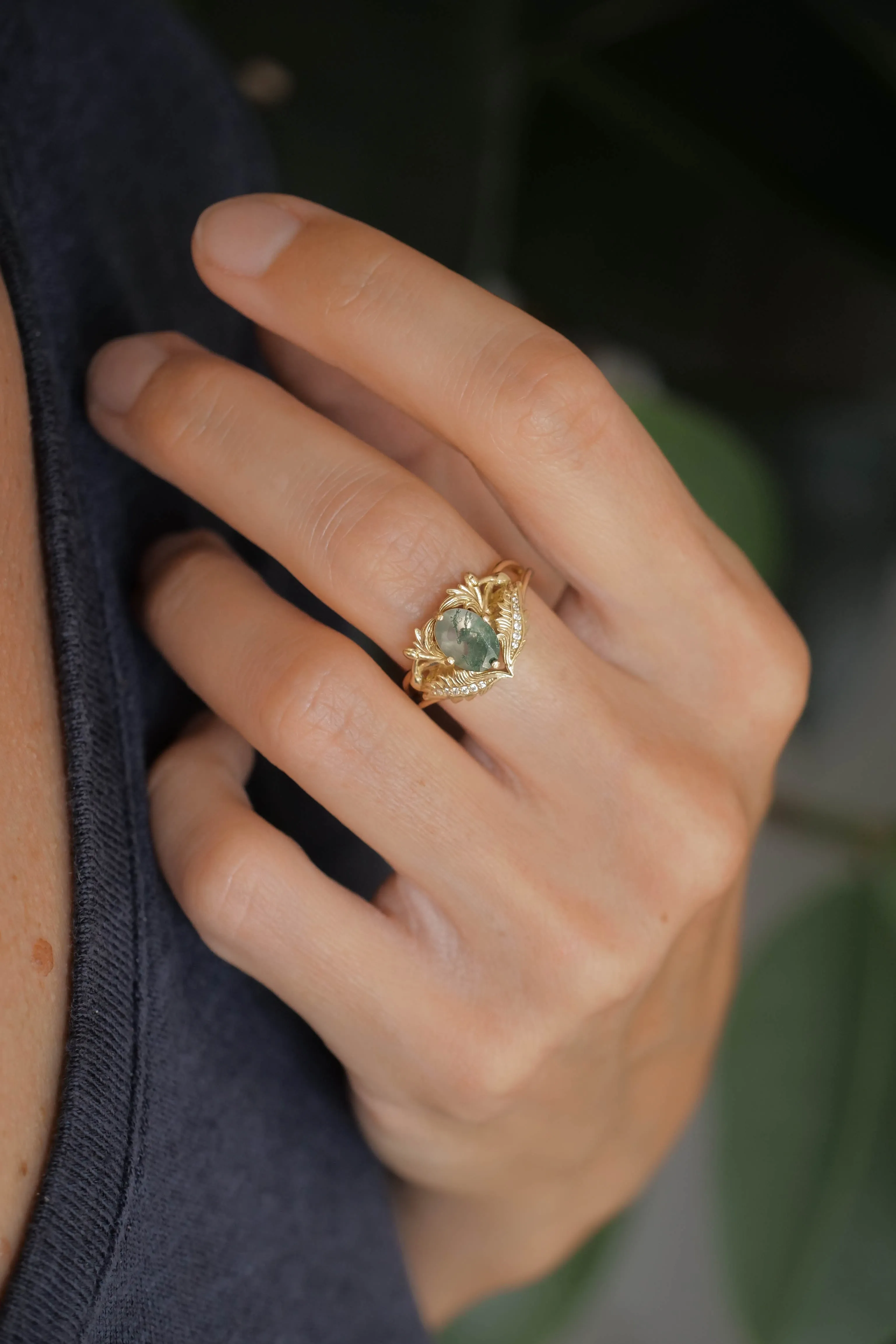 2 instalments payment plan: Moss agate and diamonds engagement ring / Adonis