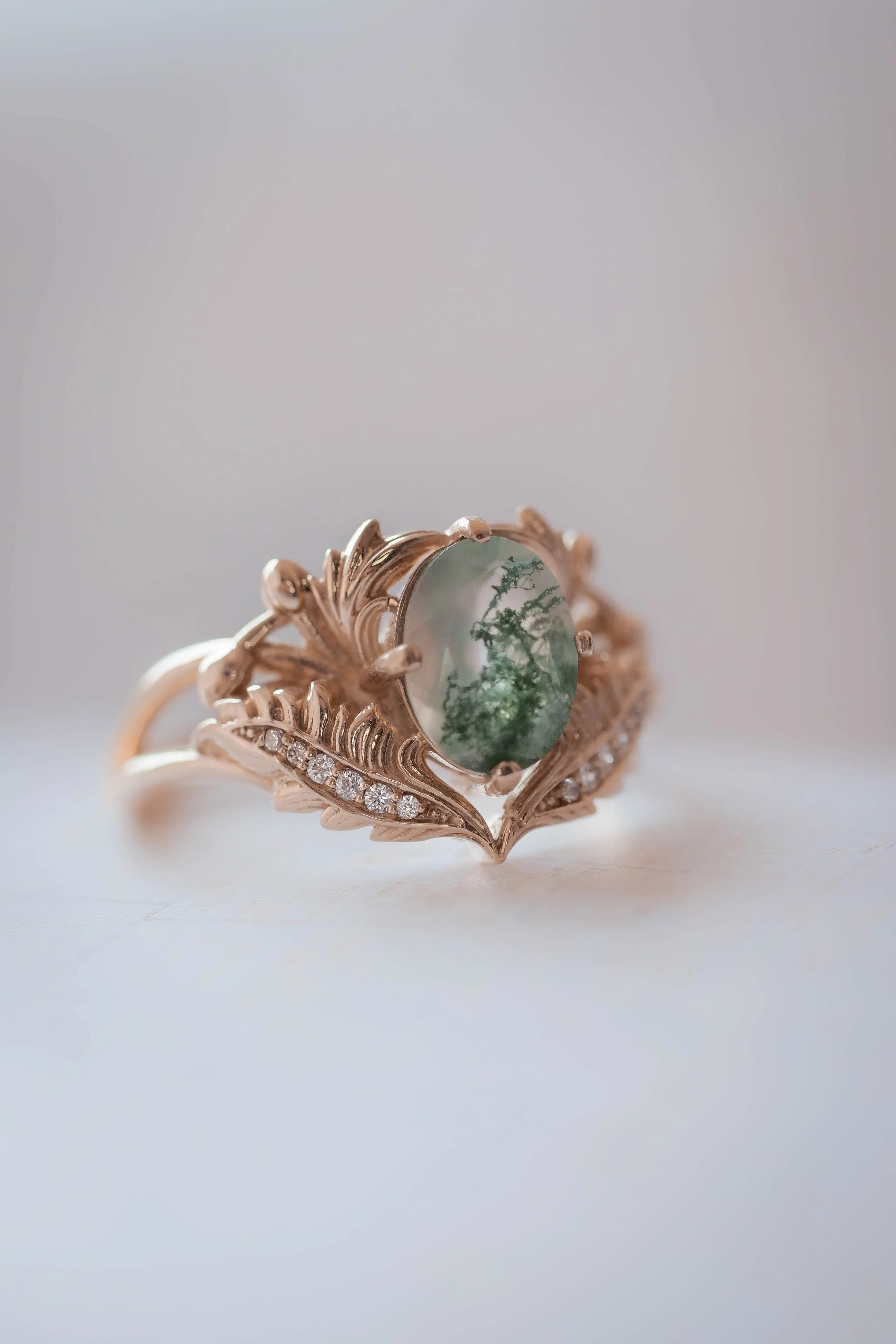 2 instalments payment plan: Moss agate and diamonds engagement ring / Adonis