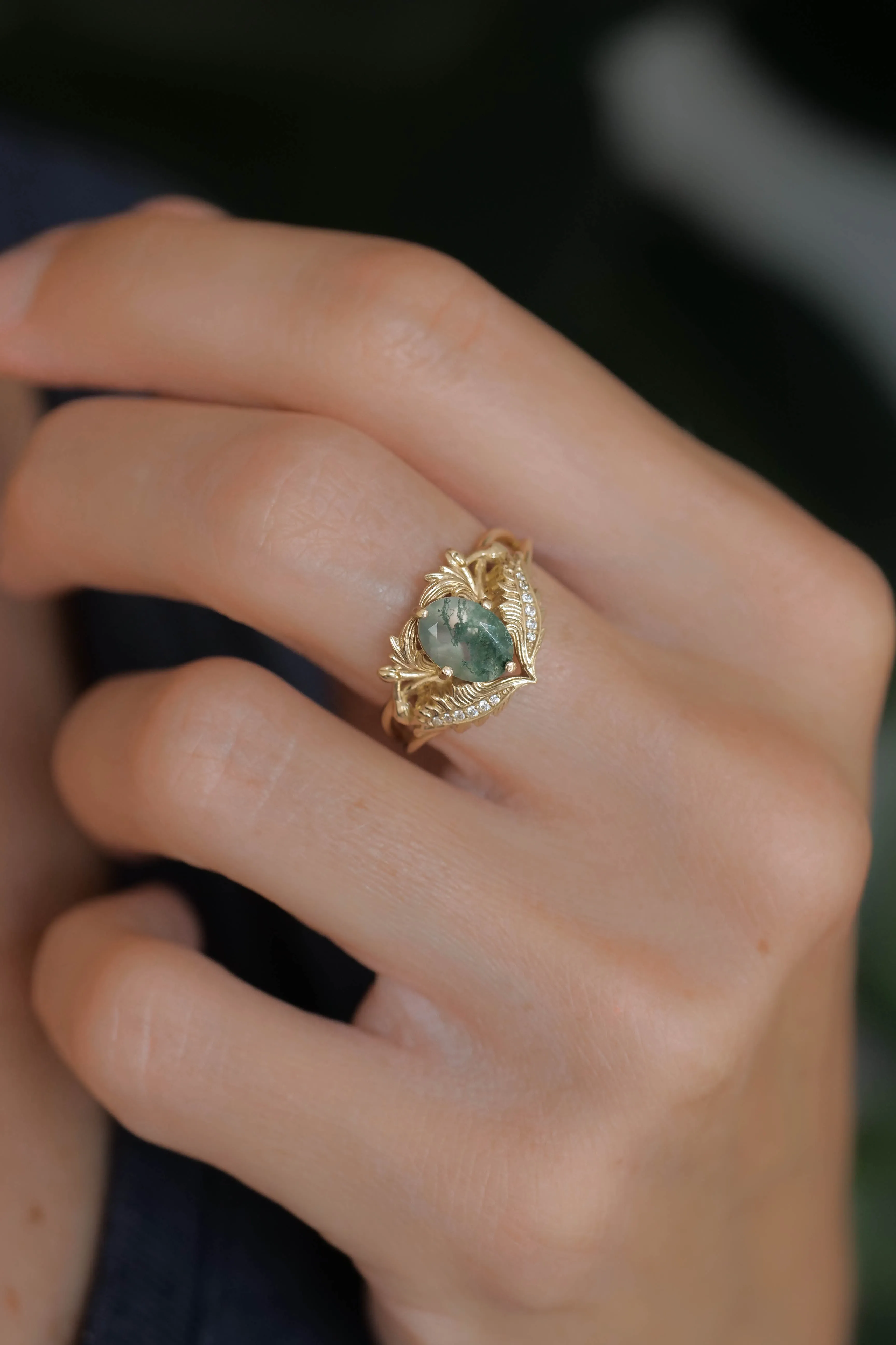 2 instalments payment plan: Moss agate and diamonds engagement ring / Adonis