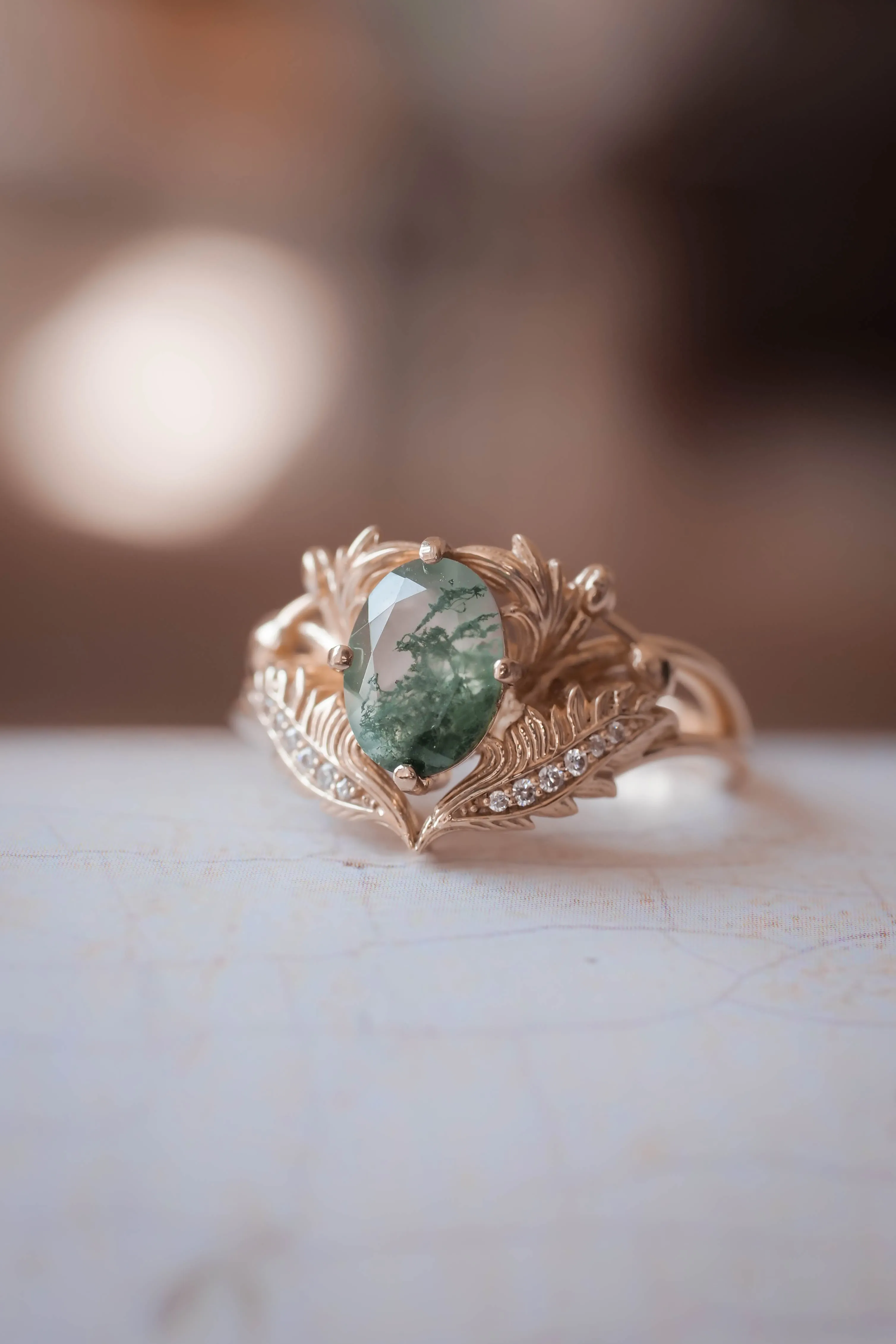 2 instalments payment plan: Moss agate and diamonds engagement ring / Adonis