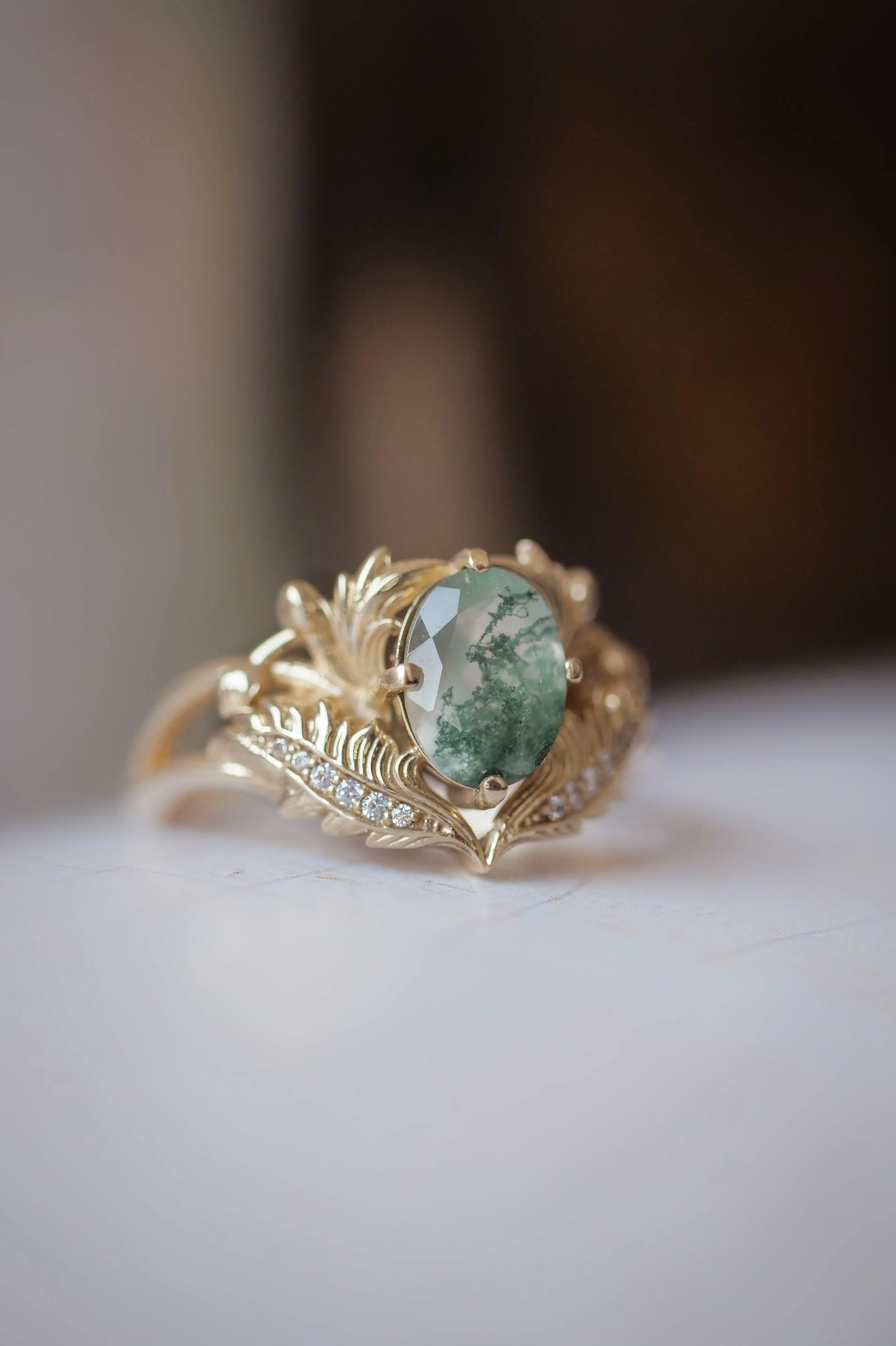 2 instalments payment plan: Moss agate and diamonds engagement ring / Adonis