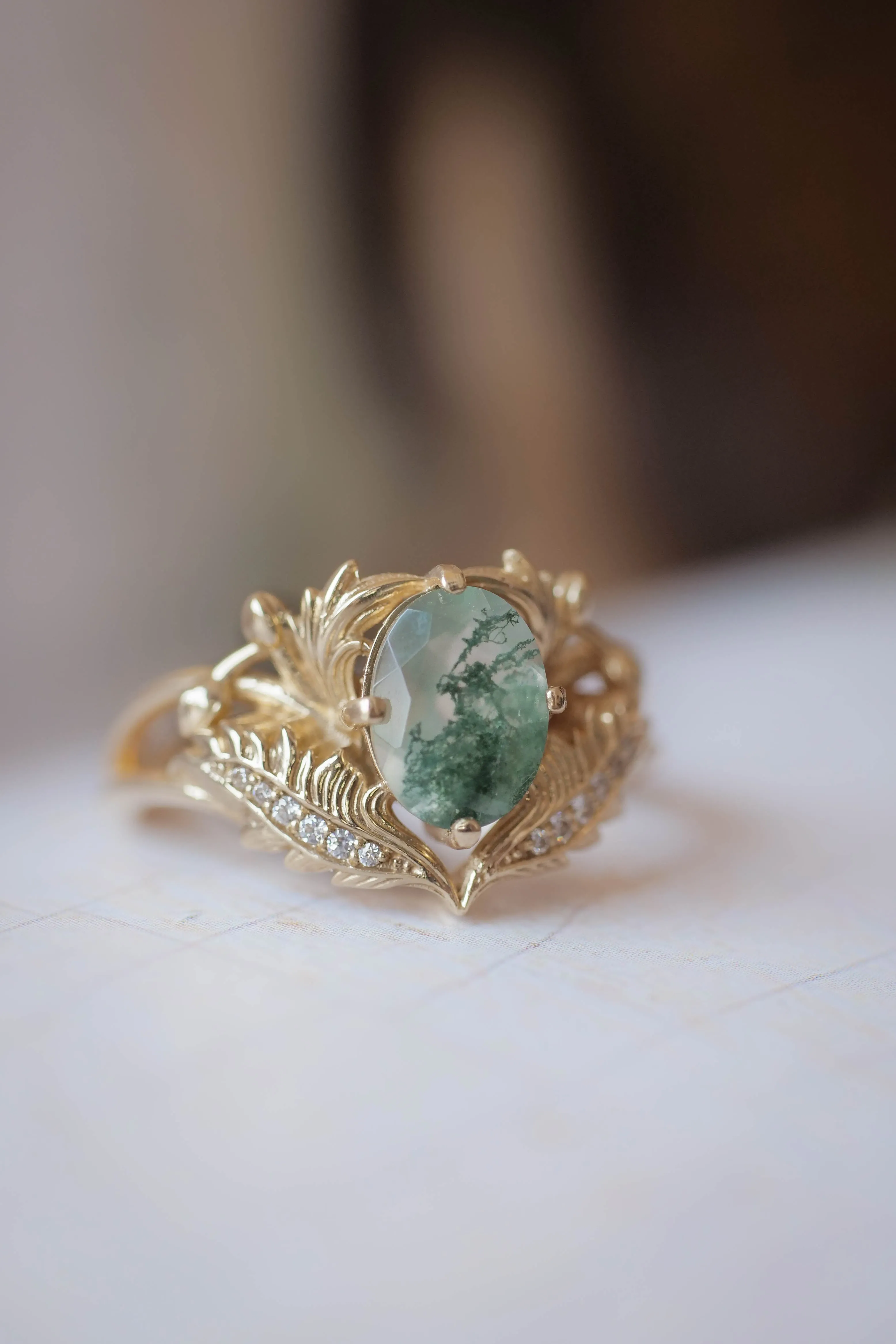 2 instalments payment plan: Moss agate and diamonds engagement ring / Adonis