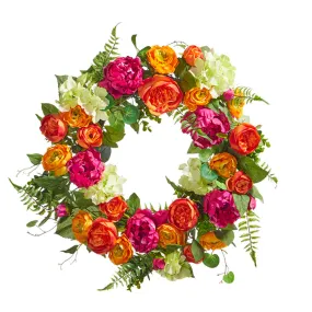 24 Mixed Floral and Greenery Wreath