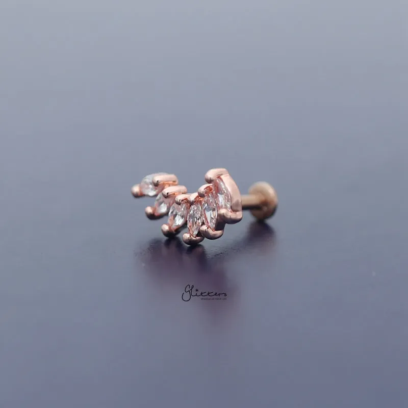 6 Marquise CZ Set Curve Top Cartilage/Tragus Flat Back Studs - Rose Gold