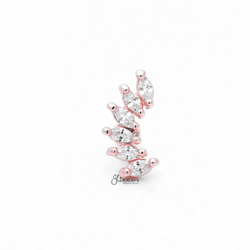 6 Marquise CZ Set Curve Top Cartilage/Tragus Flat Back Studs - Rose Gold