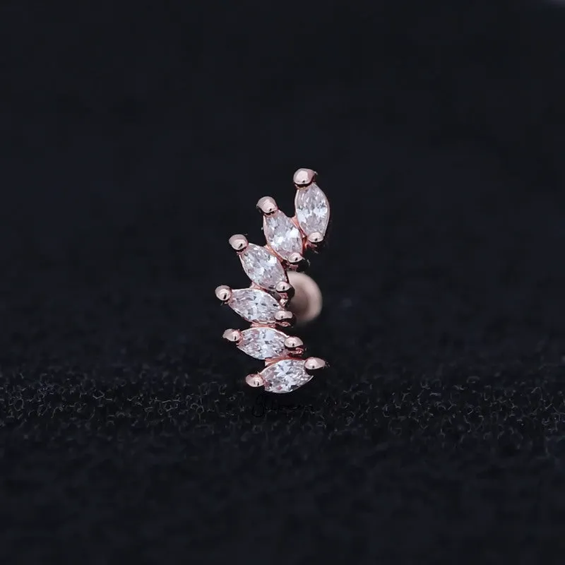 6 Marquise CZ Set Curve Top Cartilage/Tragus Flat Back Studs - Rose Gold