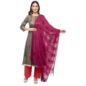 A R Silk Women's Cotton Window Check Purple Regular Dupatta