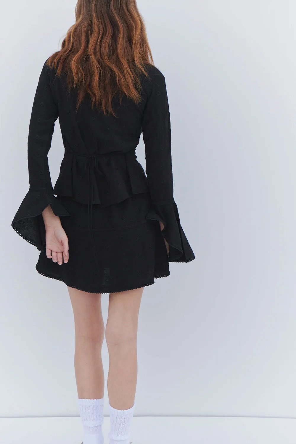 Anabelle Eyelet Long Sleeve Shirt - Black