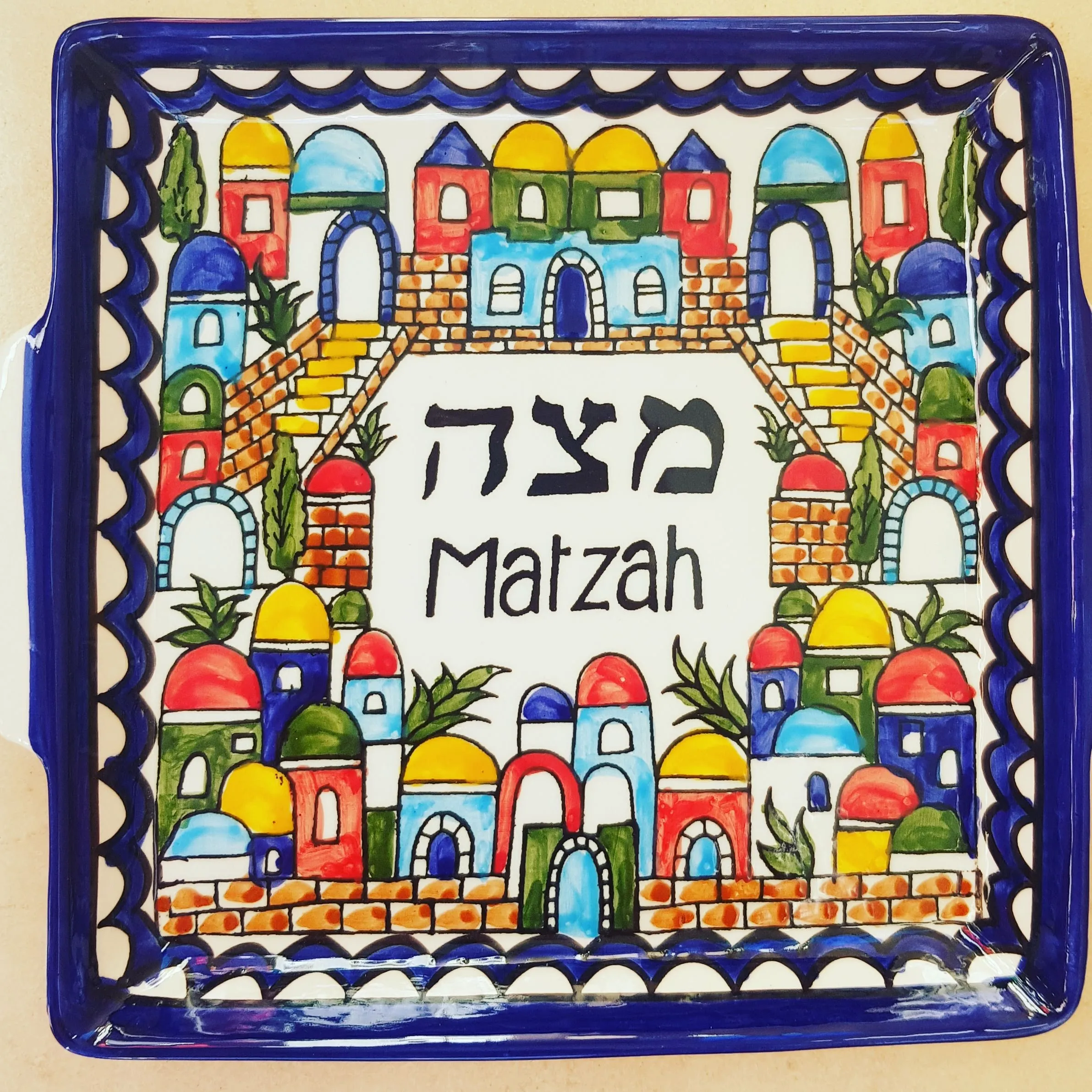 Armenian Ceramic Passover Matza Plate for Jewish Table