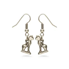 Bastet Cat Earrings - Antiqued Silver Finish