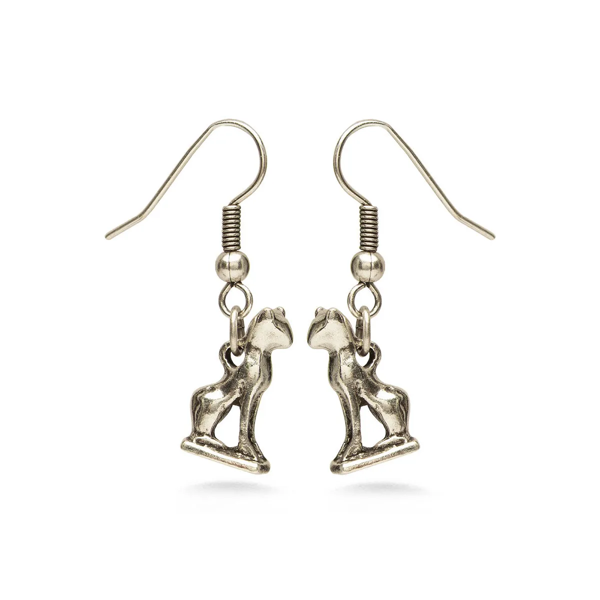 Bastet Cat Earrings - Antiqued Silver Finish