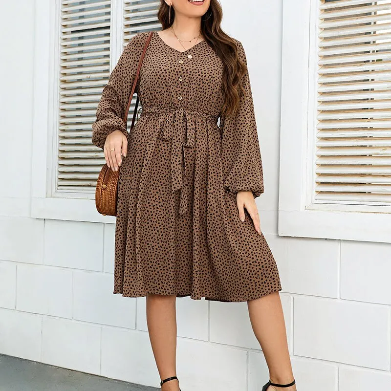 BerriesJam - 2024 Plus Size V Neck Long Sleeve Loose Floral Midi Dress