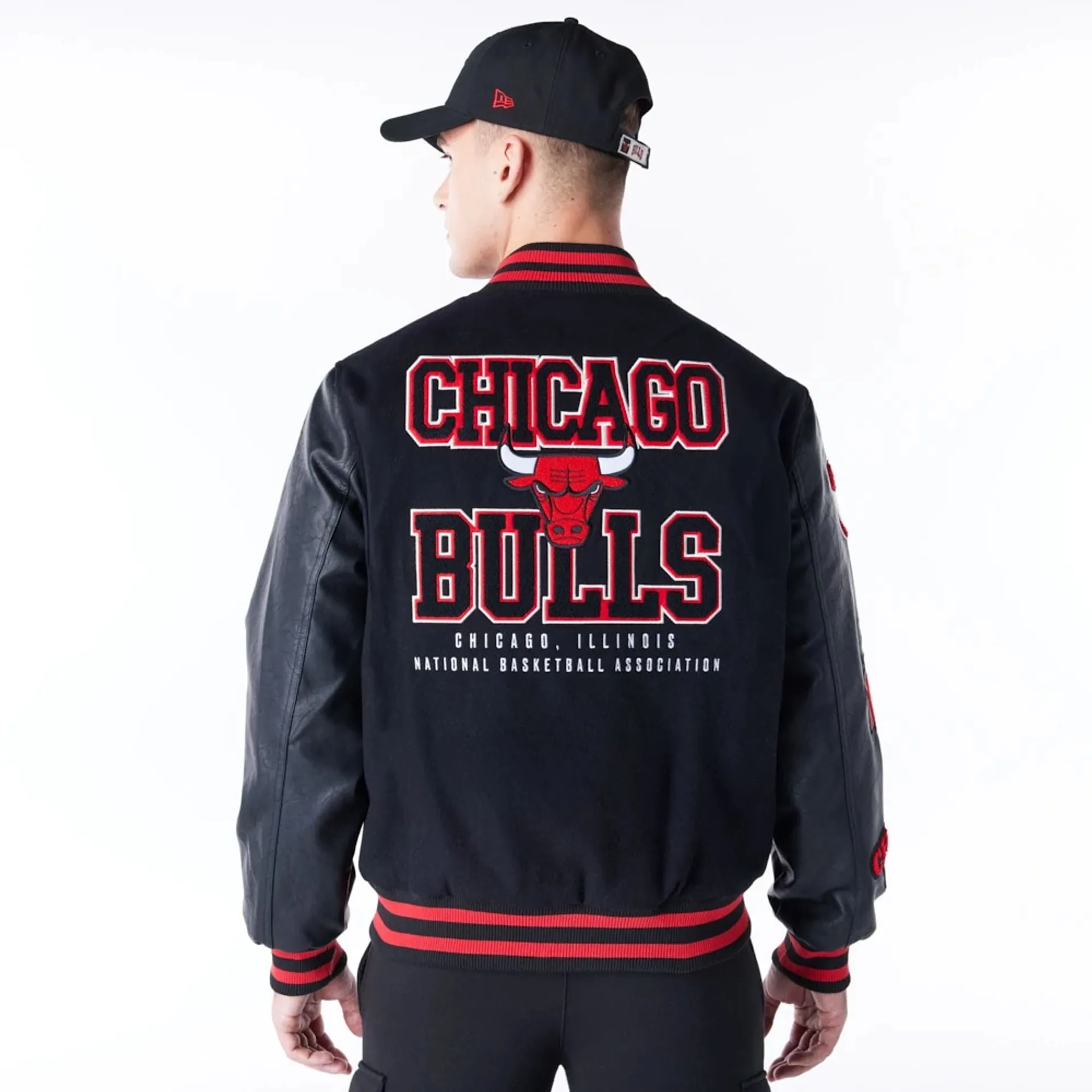 Chicago Bulls NBA Patch Black and Red Varsity Jacket