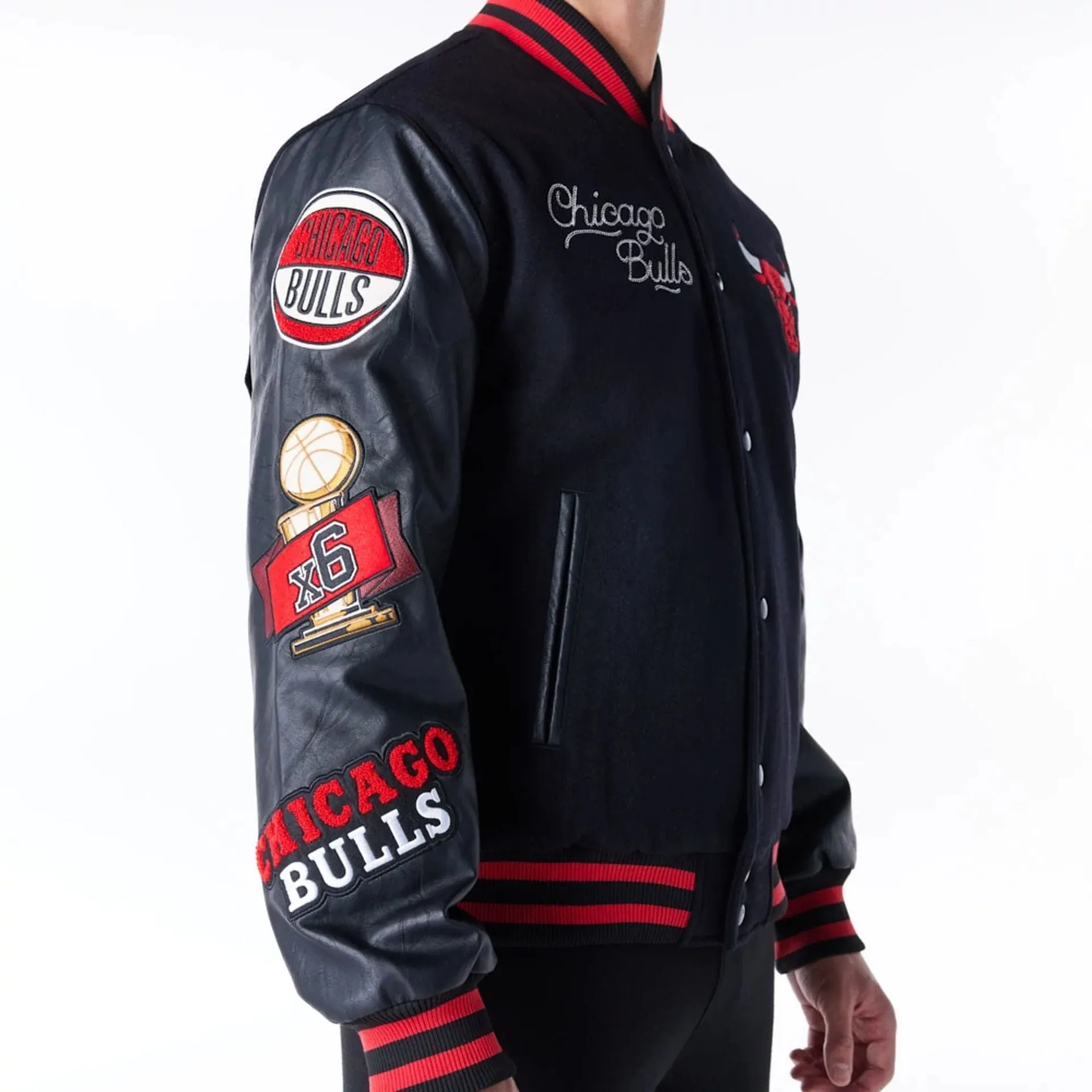 Chicago Bulls NBA Patch Black and Red Varsity Jacket