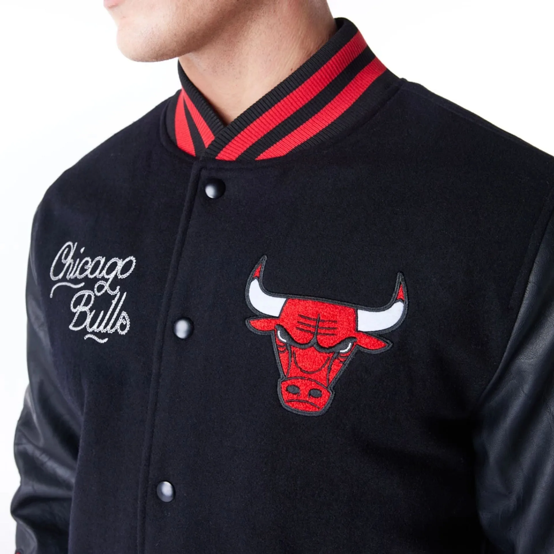 Chicago Bulls NBA Patch Black and Red Varsity Jacket