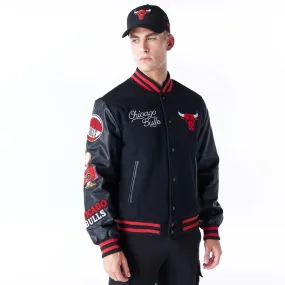 Chicago Bulls NBA Patch Black and Red Varsity Jacket