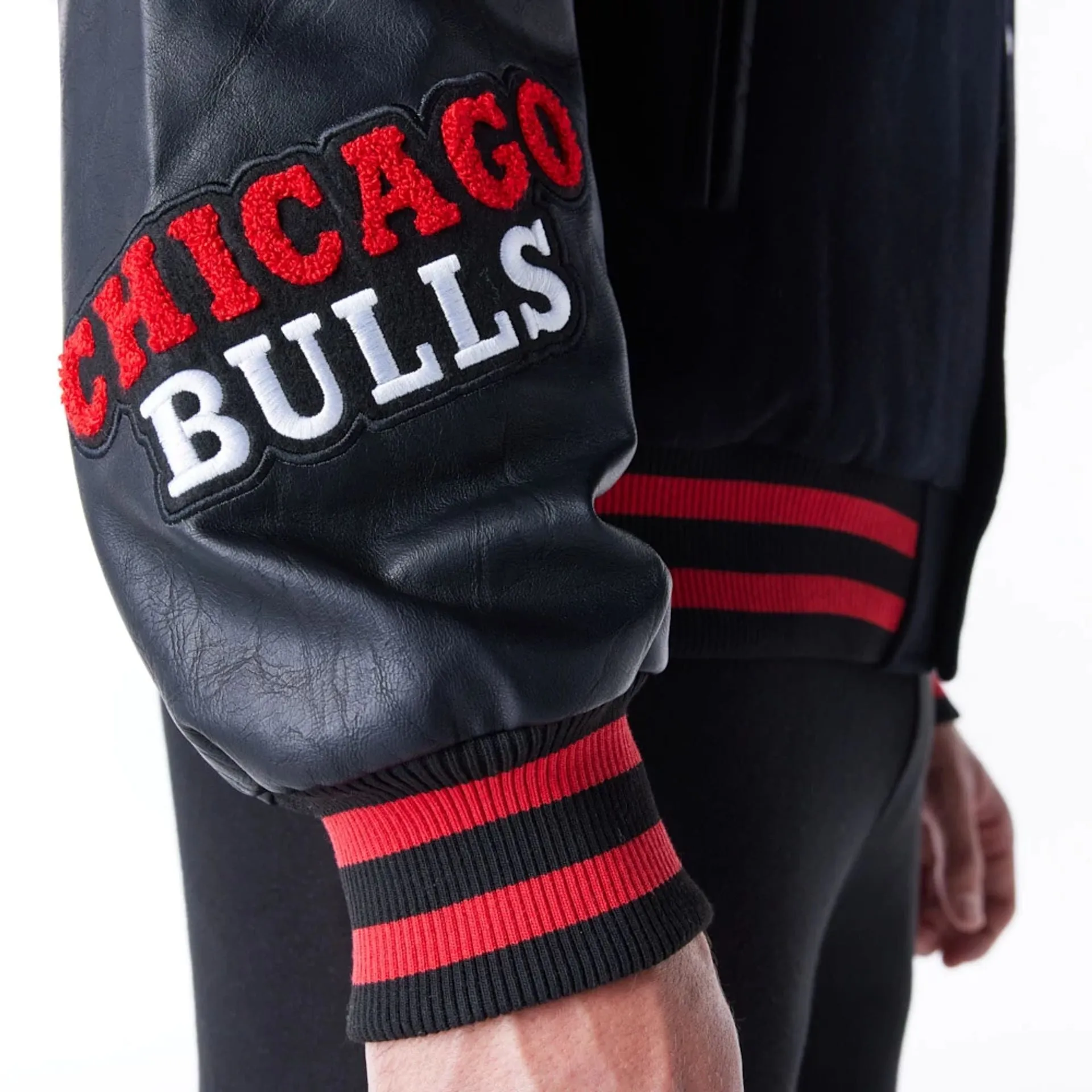 Chicago Bulls NBA Patch Black and Red Varsity Jacket