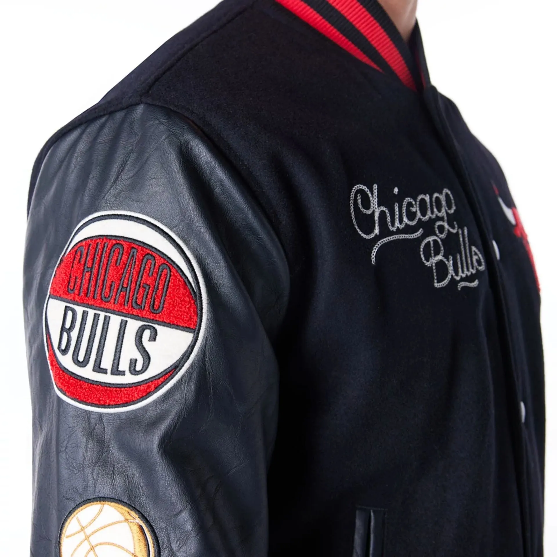 Chicago Bulls NBA Patch Black and Red Varsity Jacket