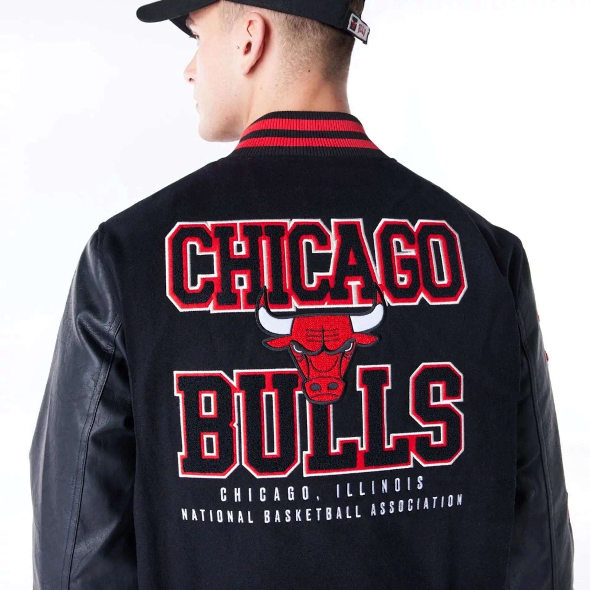 Chicago Bulls NBA Patch Black and Red Varsity Jacket