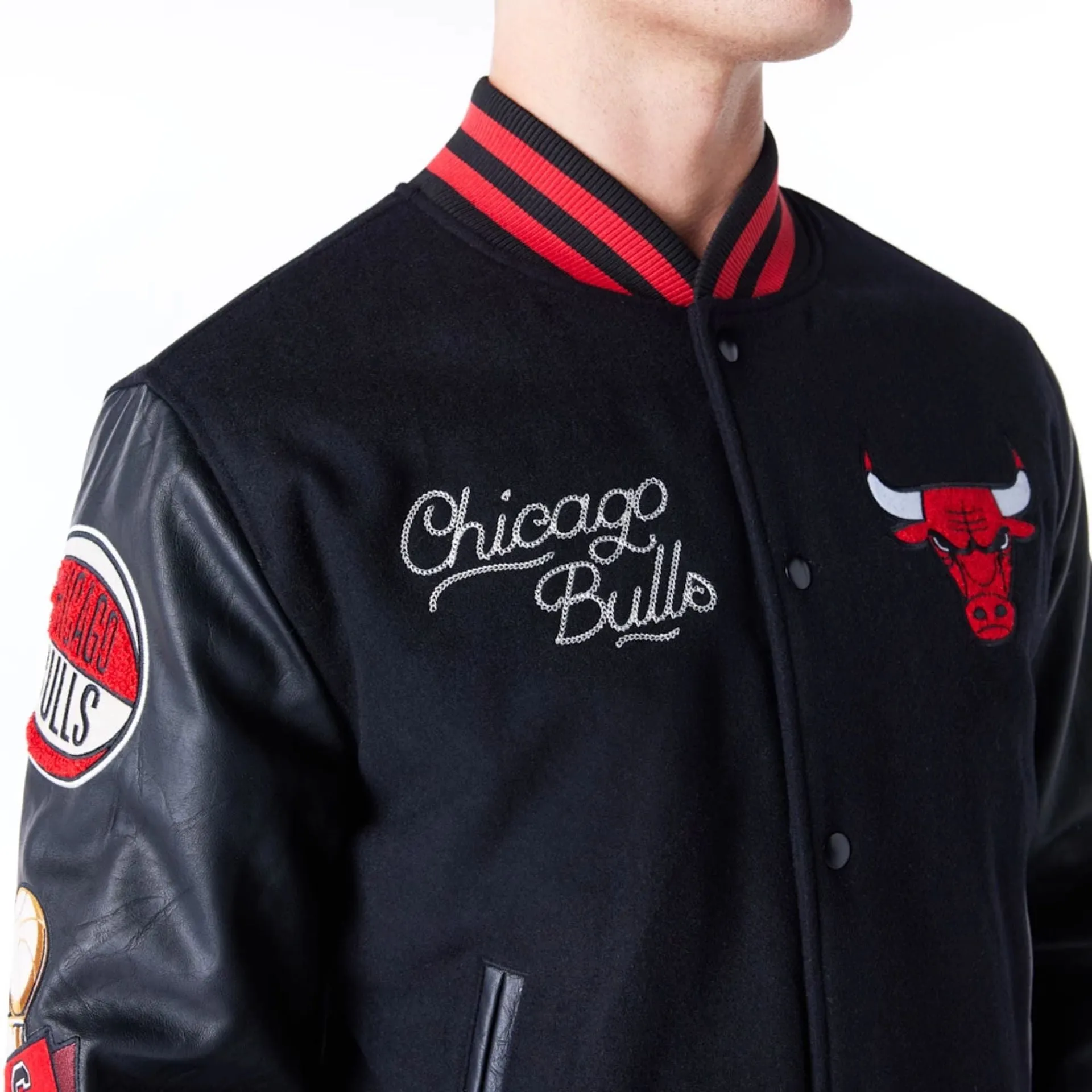 Chicago Bulls NBA Patch Black and Red Varsity Jacket