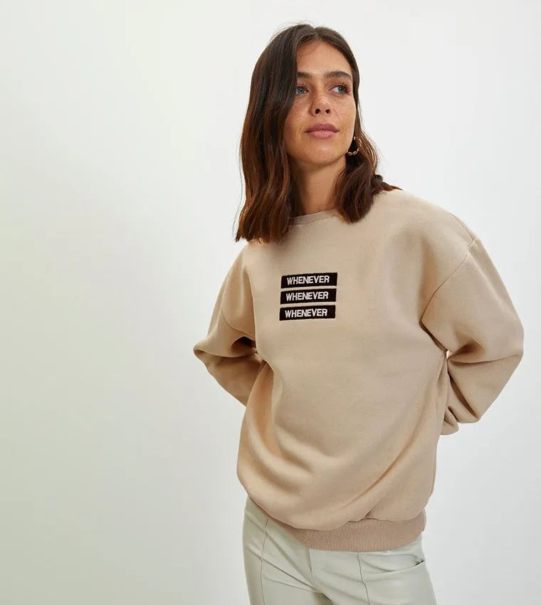 Crew Neck Knitted Sweatshirt - Trendyol