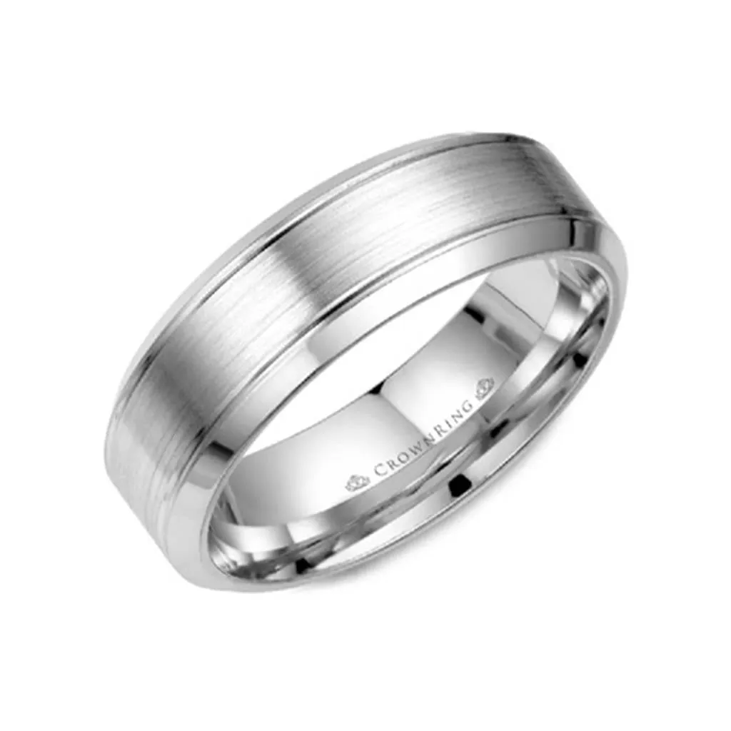 Crown Ring White Gold Satin Wedding Band