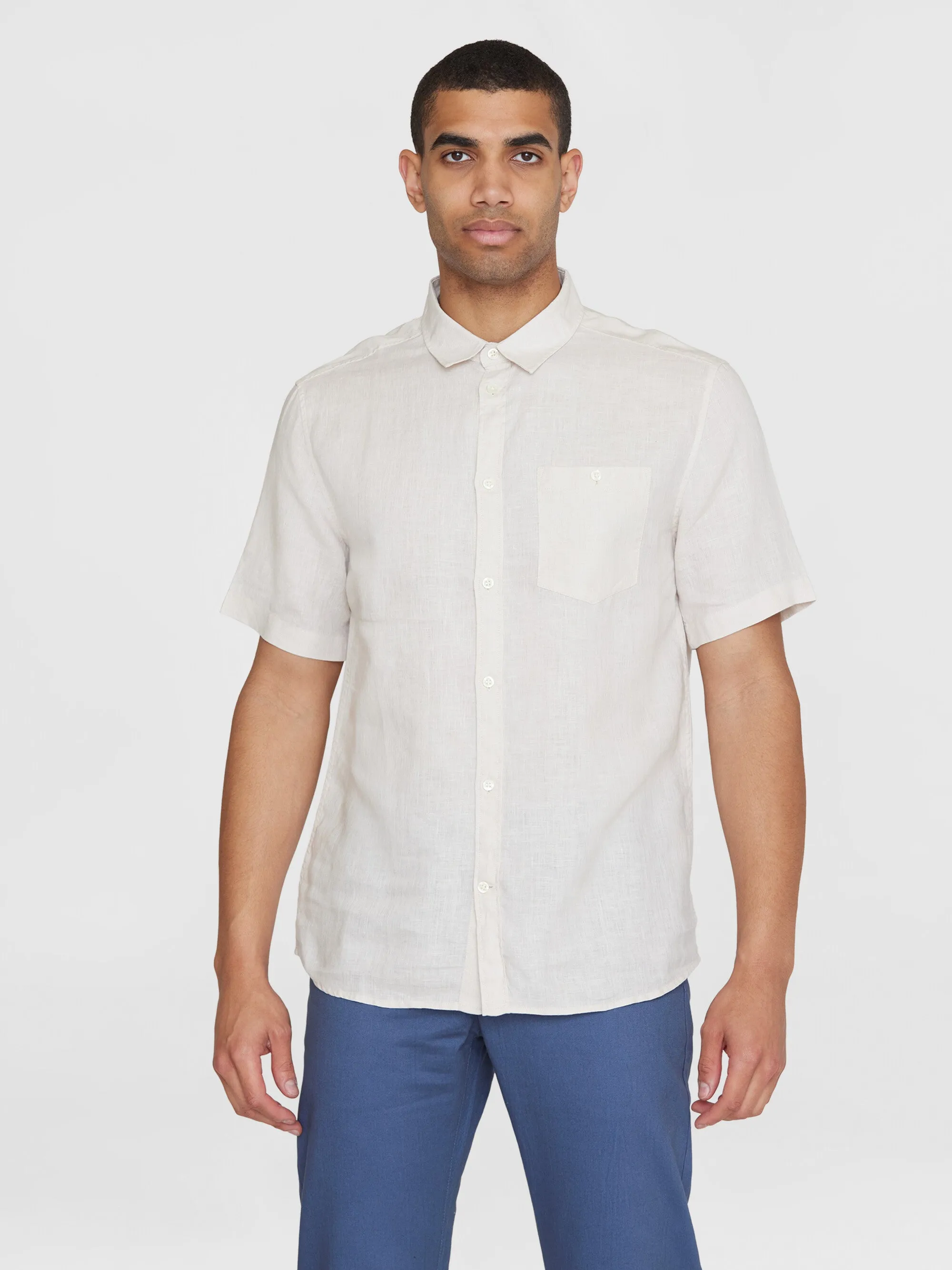 Custom fit linen short sleeve shirt - Light feather gray