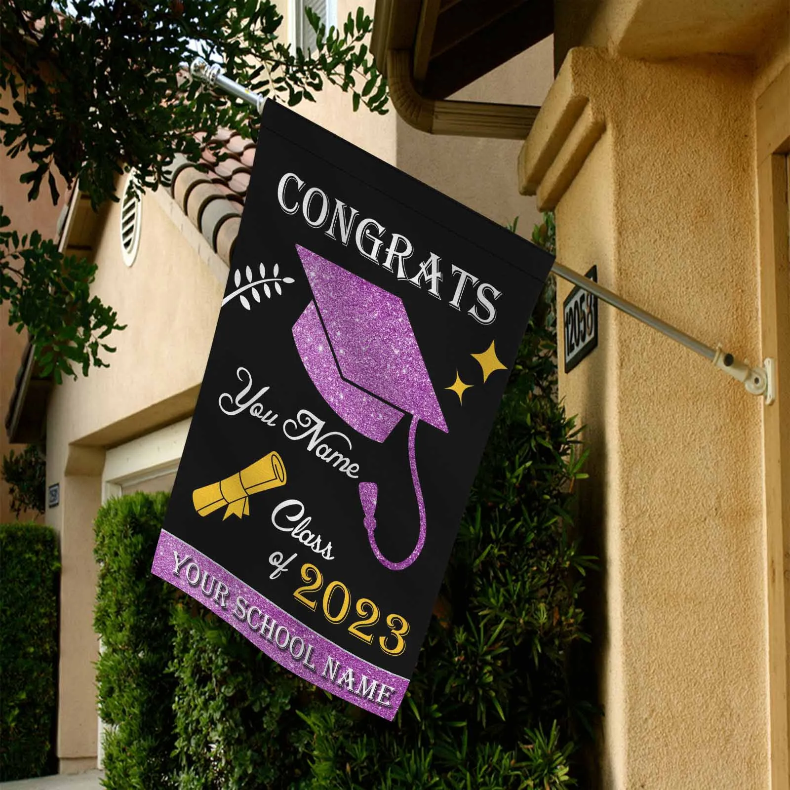 Custom Photo&Name Black and Purple Class Of 2023 Graduation Garden Flag Graduation Gift Decorations