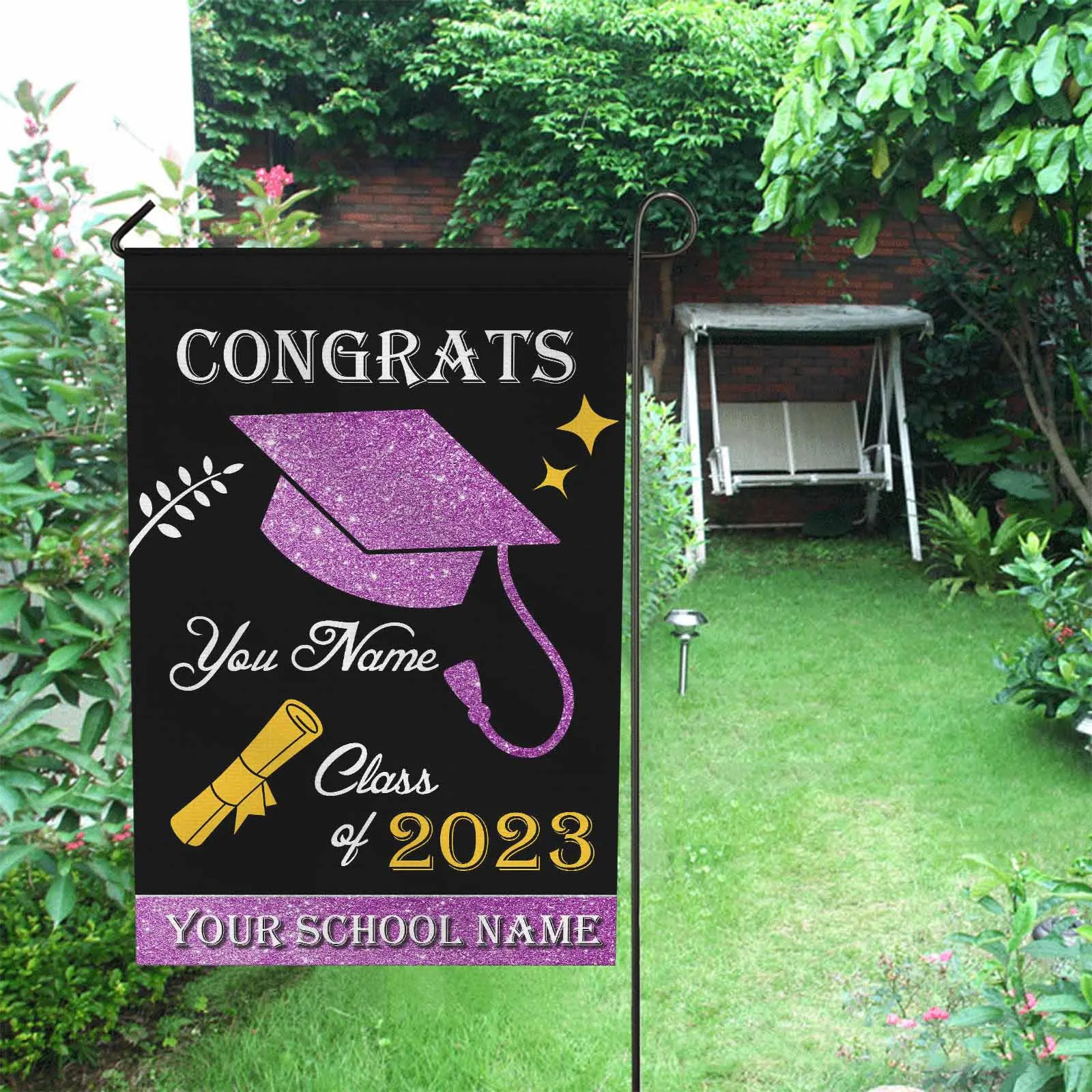 Custom Photo&Name Black and Purple Class Of 2023 Graduation Garden Flag Graduation Gift Decorations