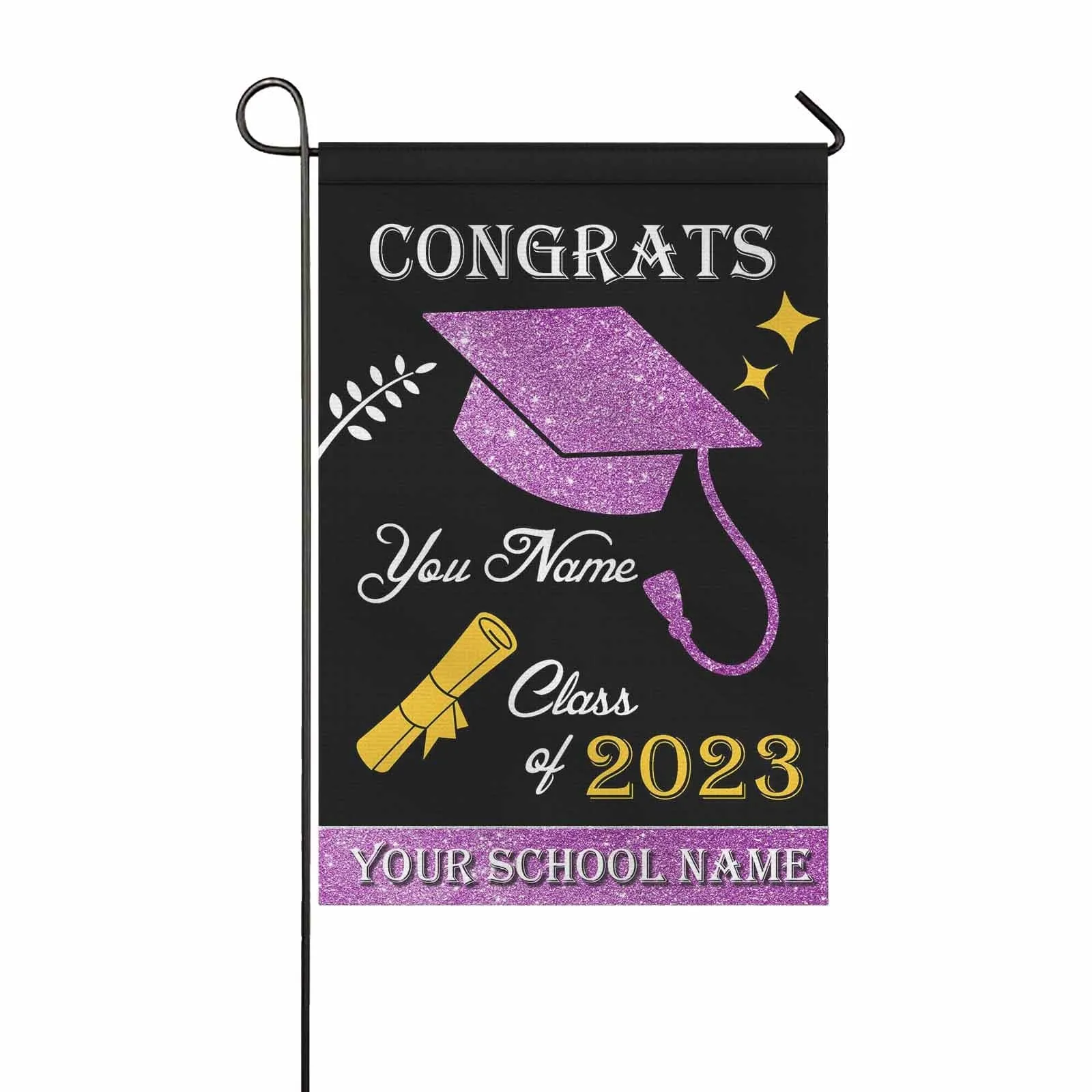 Custom Photo&Name Black and Purple Class Of 2023 Graduation Garden Flag Graduation Gift Decorations