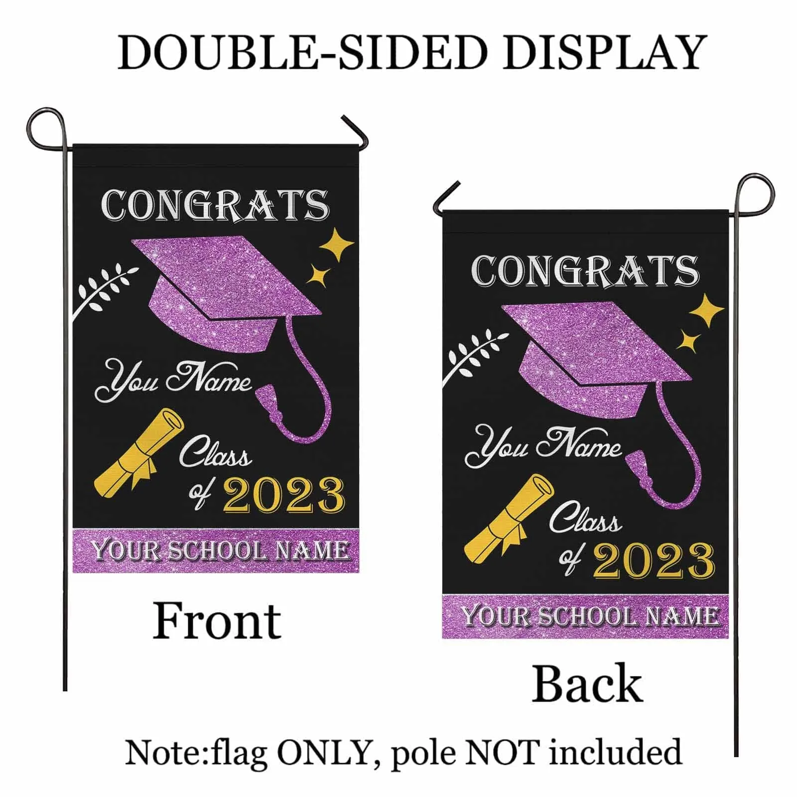 Custom Photo&Name Black and Purple Class Of 2023 Graduation Garden Flag Graduation Gift Decorations