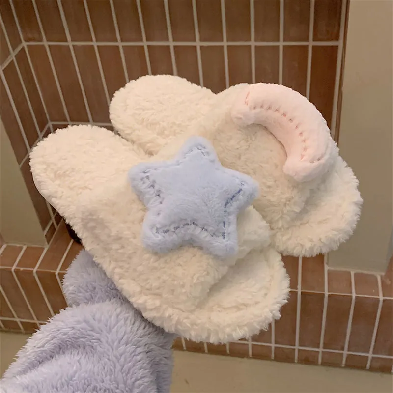 Cute Moon Star Plush Cotton Slippers MK19176