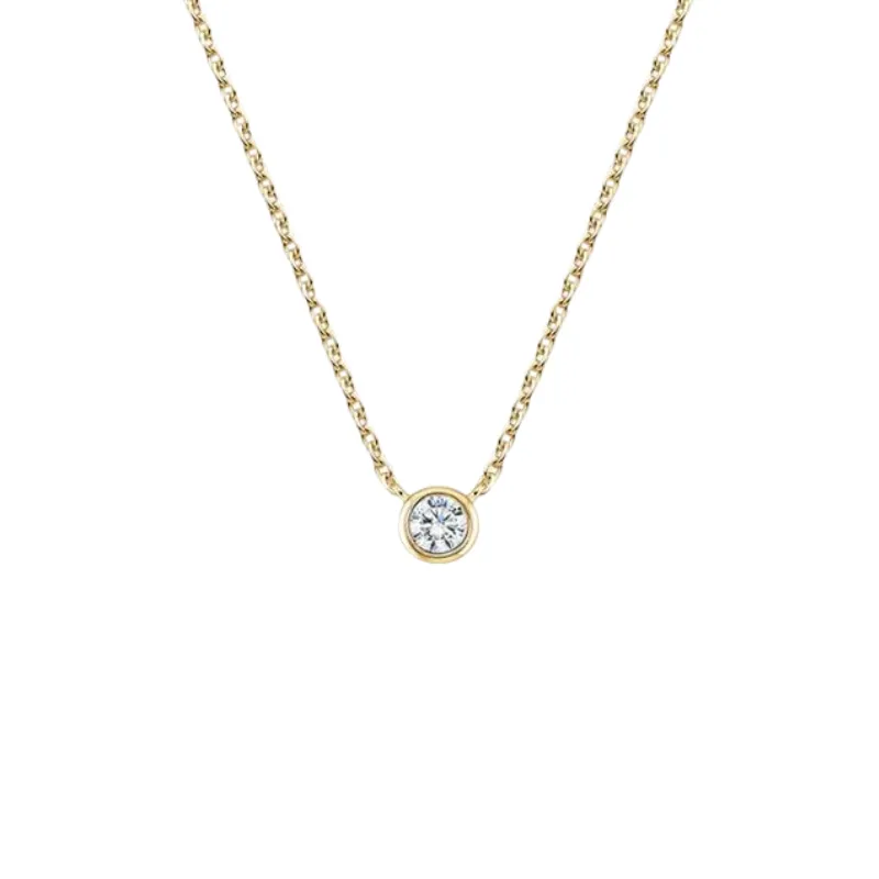 Dainty Diamond Bezel Necklace | .03ctw |  14k Yellow Gold