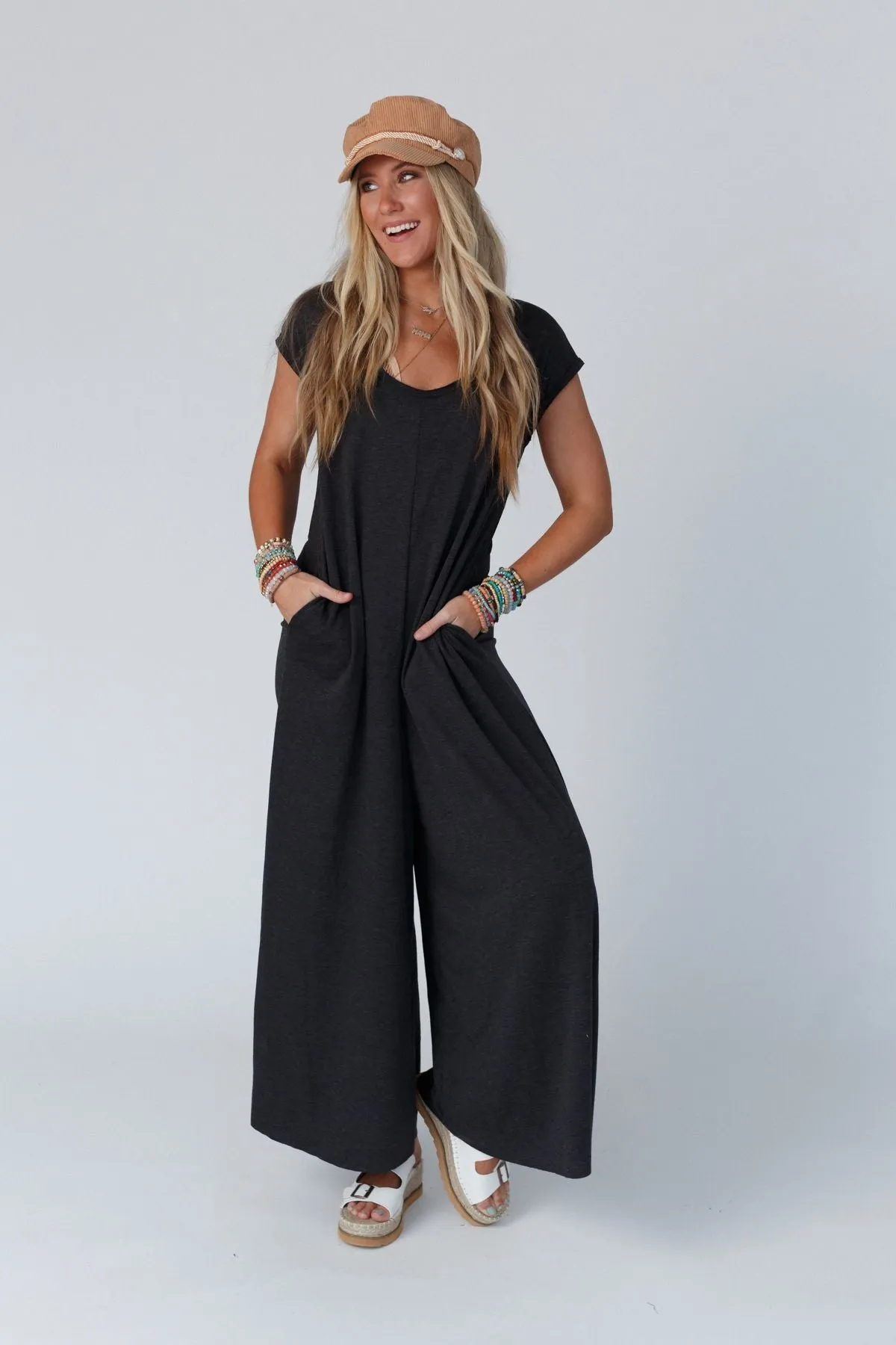 Daphne Scoop Neck Jumpsuit - Charcoal