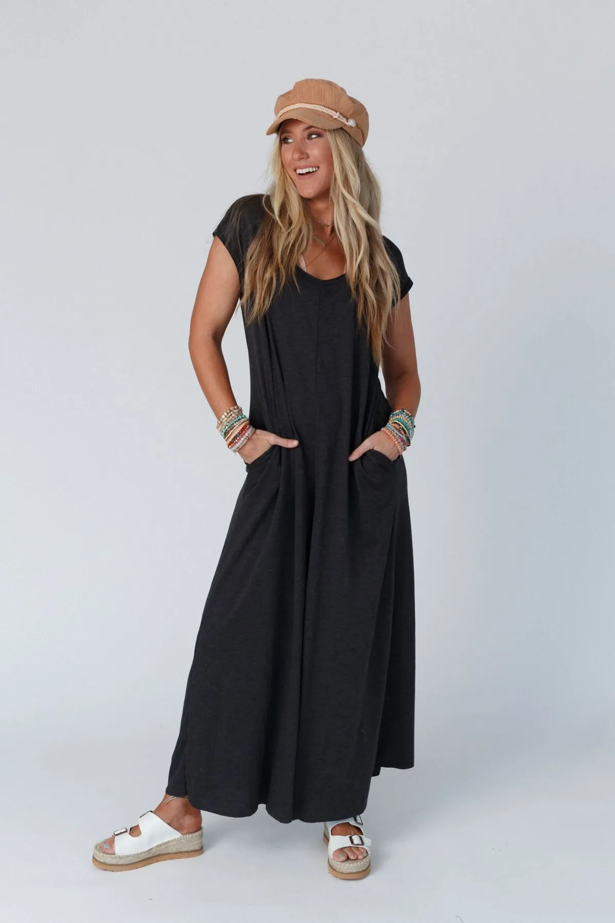 Daphne Scoop Neck Jumpsuit - Charcoal