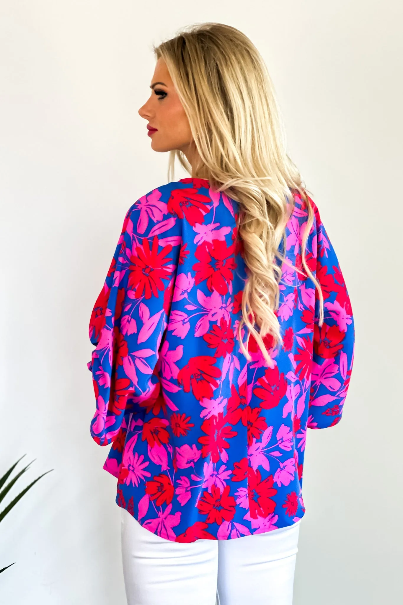 Floral Nights Kimono Sleeve Top : Royal Pink