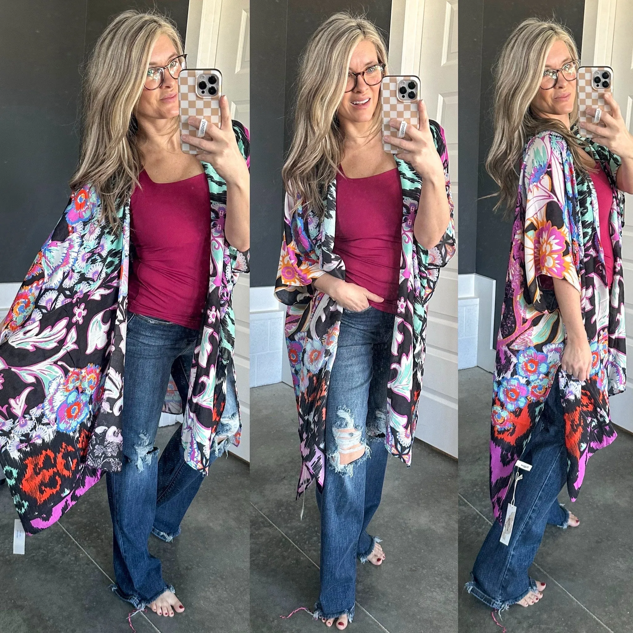 Floral Print Kimono In Electric Multicolor