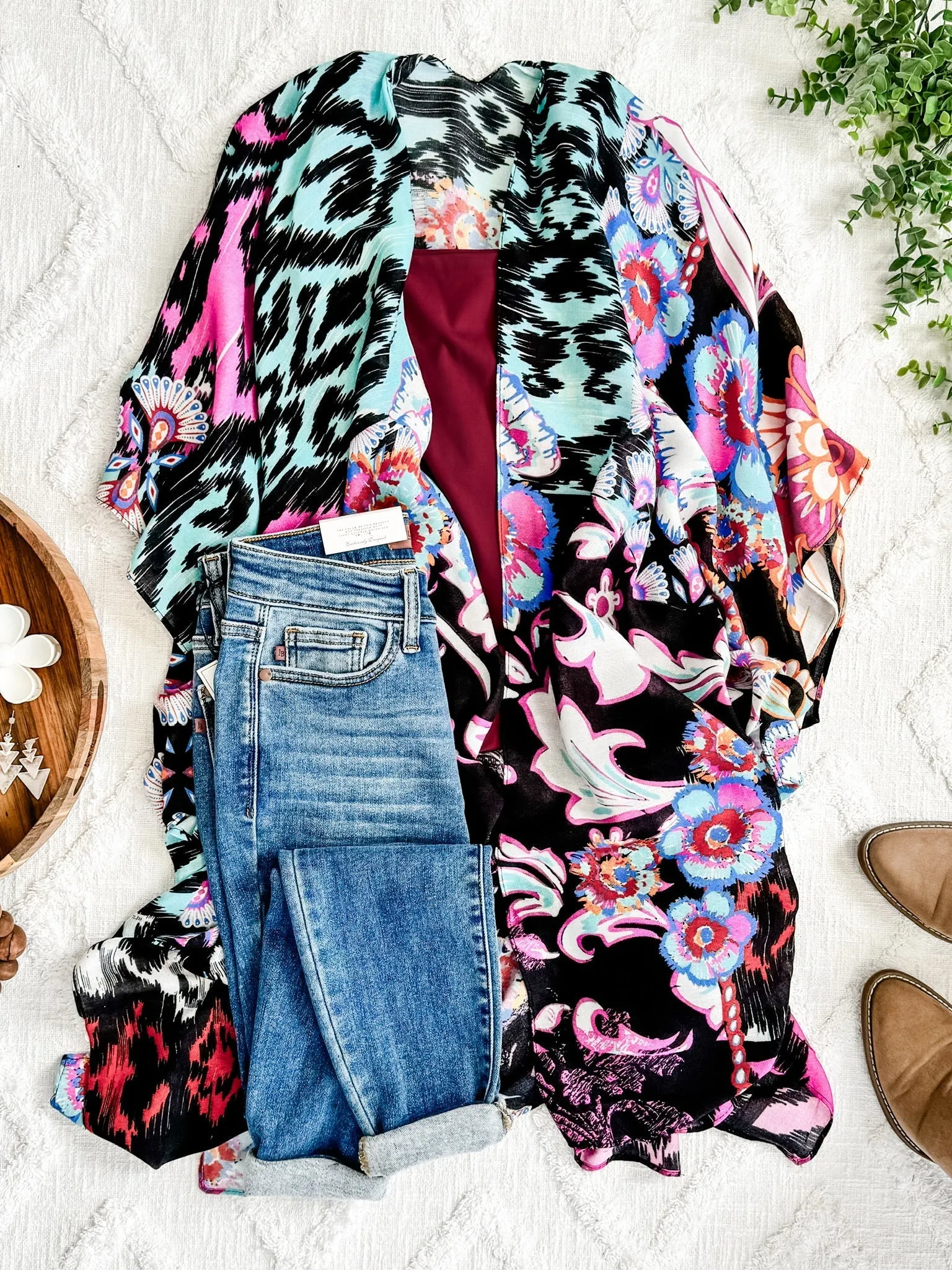 Floral Print Kimono In Electric Multicolor