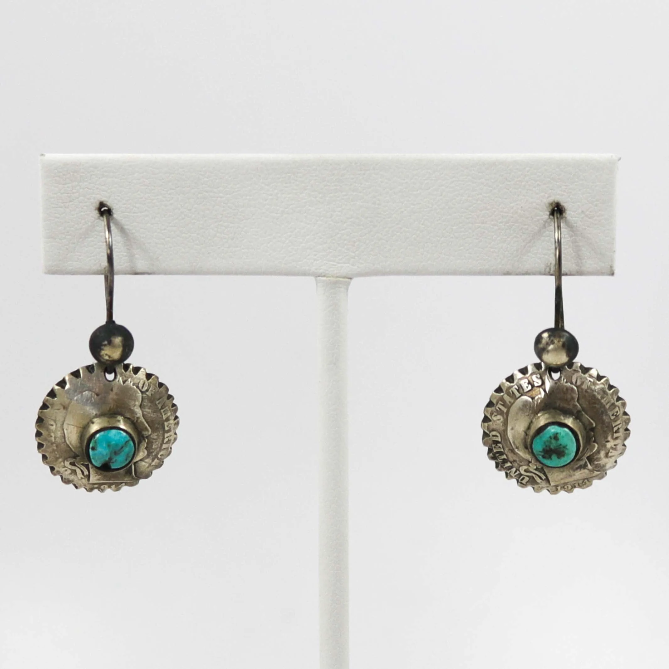 Fox Turquoise Barber Dime Earrings