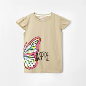 Girls Soft Cotton Butterfly Printed T-Shirt