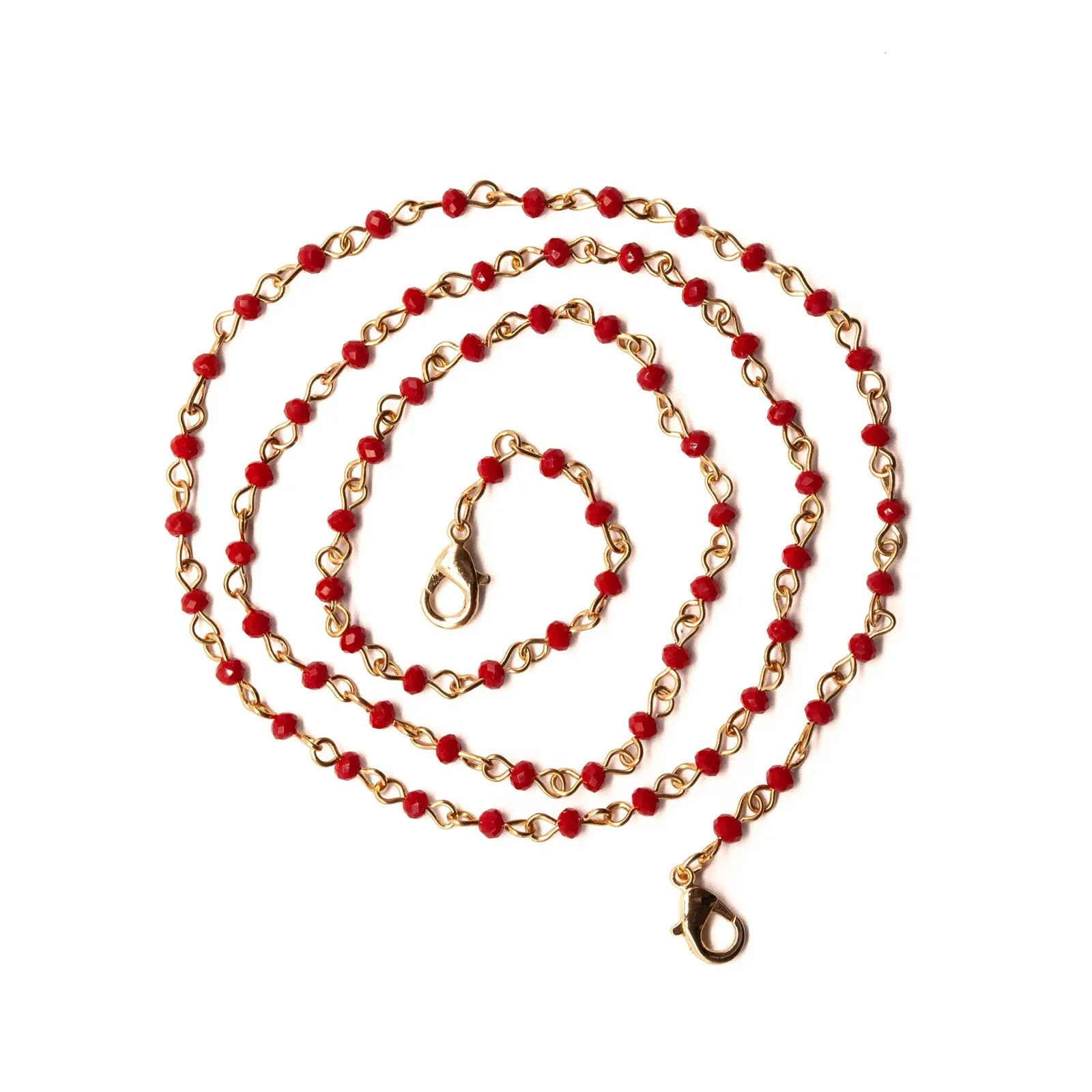 Gold Chain Face Mask Lanyard Necklace with Red Beads