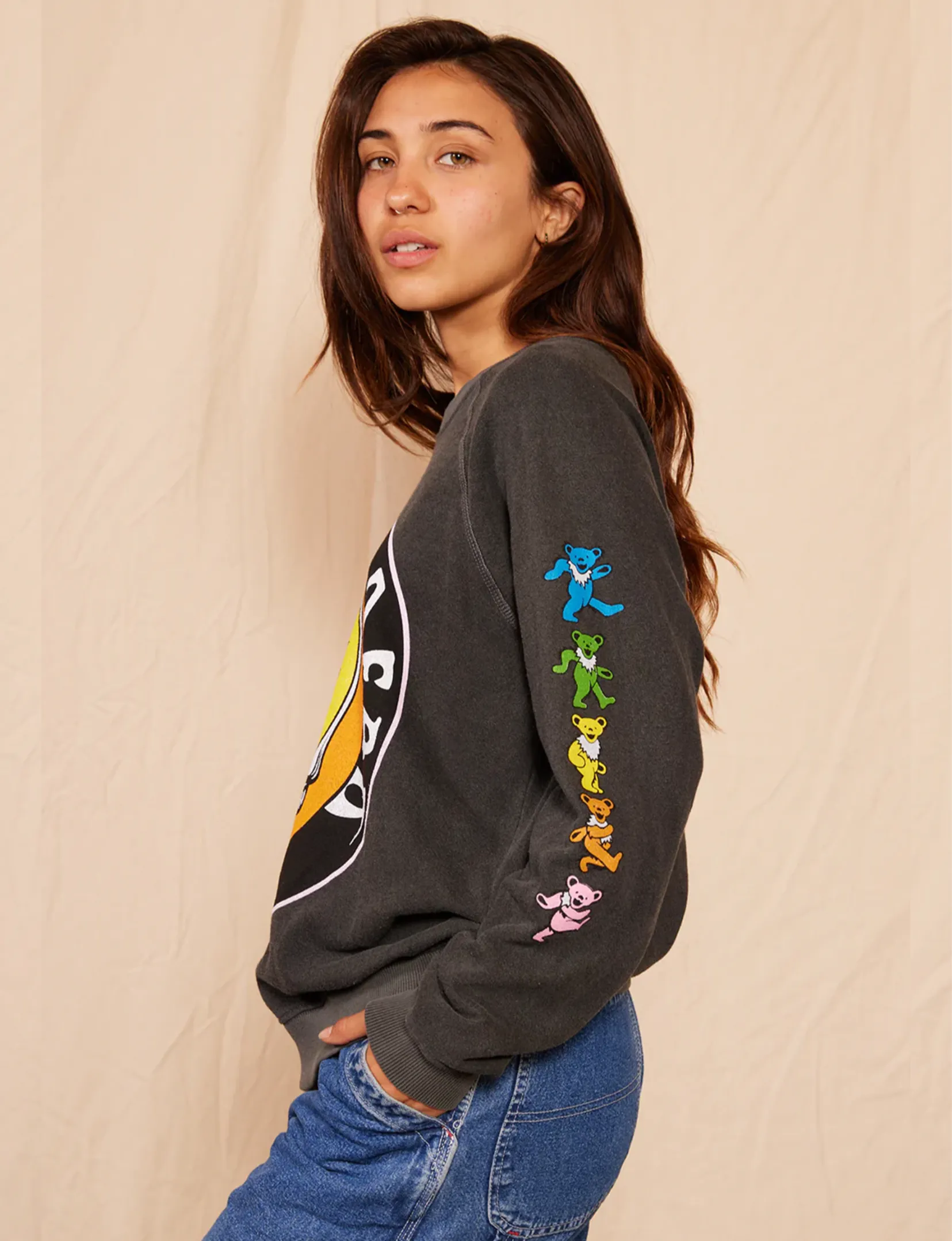 Grateful Dead Dancing Bears Crewneck Sweatshirt, Washed Black