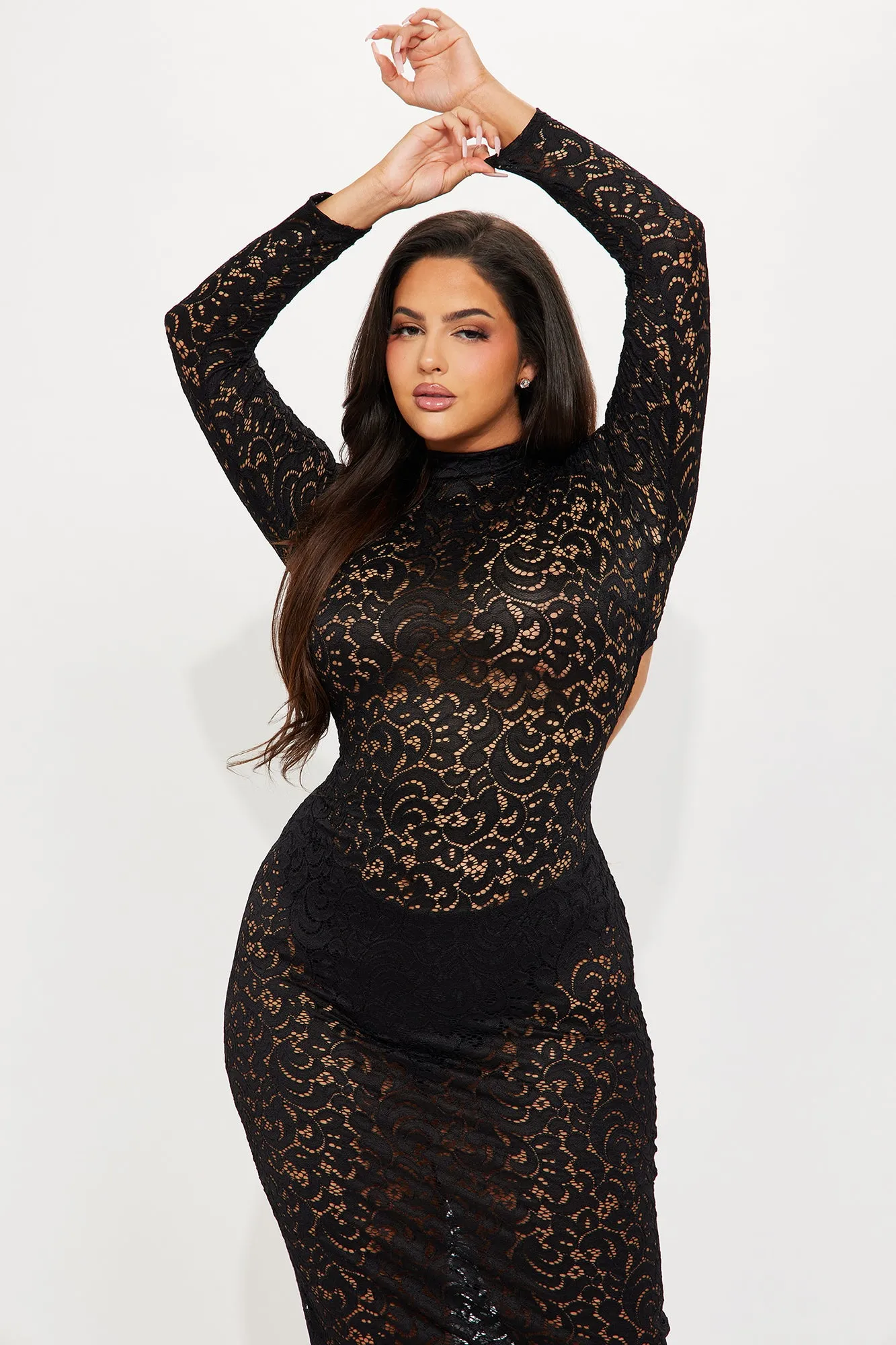 Griselda Lace Midi Dress - Black